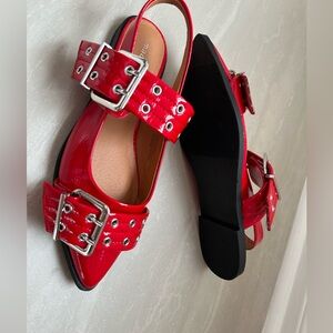 Madden Girl Red Patent Flats with Buckle Detail